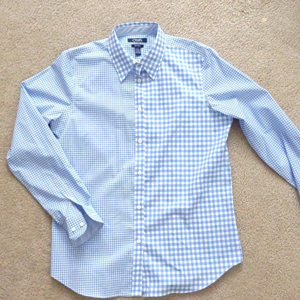 CHAPS Blue & White  Gingham Plaid Check Blouse  Long Sleeve Medium